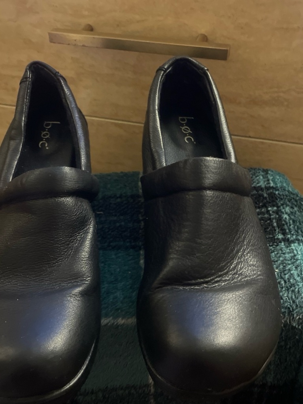 b.o.c. Black Leather Slip-On Clog Loafers